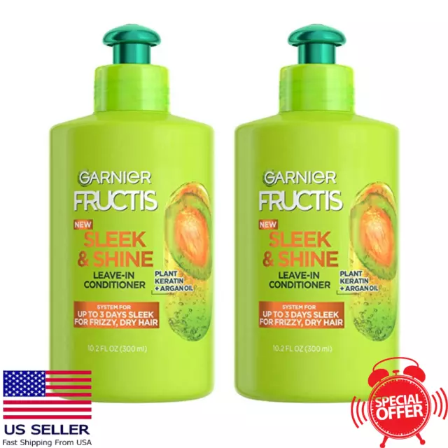 Garnier Fructis Leave In Conditioner Curly Hair Sleek & Shine Cream 10.2oz 2-PK*