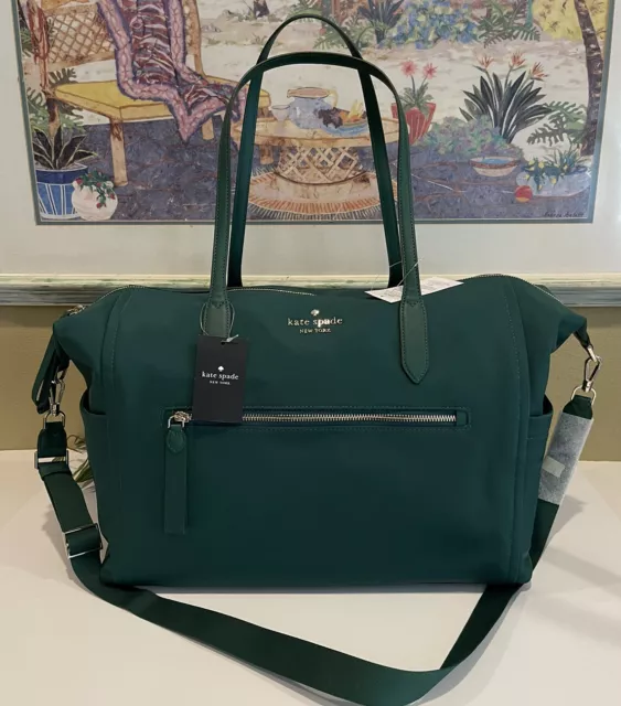 Kate Spade Chelsea Weekender Nylon Large Tote Green Jade Travel Bag Shoulder