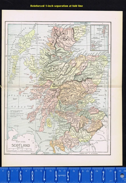 SCOTLAND - ANTIQUE COLOR MAP 1899 Century+ Old