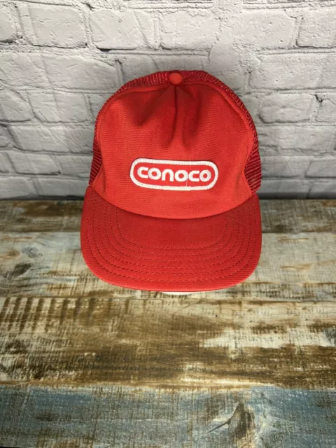 Vtg Unitog USA MADE Conoco Oil Gas Patch Trucker Hat Snapback Vintage Red