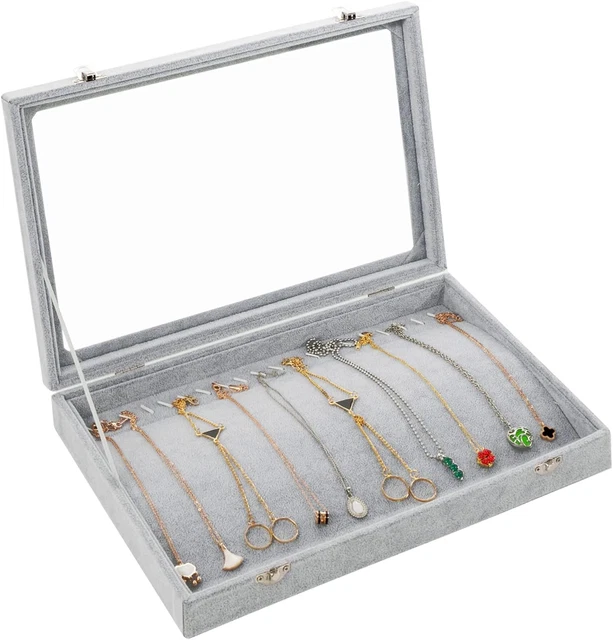 Scatola Di Collana Cofanetto Portagioie in Velluto Argentato Con 20 Ganci E Cope