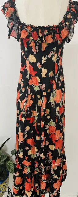 Rixo June 80s Micro Shell Off-The-Shoulder Bardot Midi Dress Size S