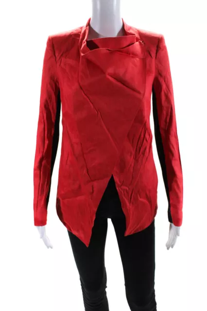 Helmut Lang Womens Long Sleeve Hook Front Linen Draped Blazer Jacket Red Size 2