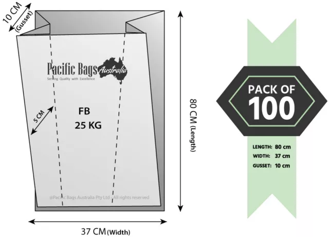 Pack Of 100 - 37 Cm (+10 Cm) X 80 Cm Woven Polypropylene Feed Bag Sacks