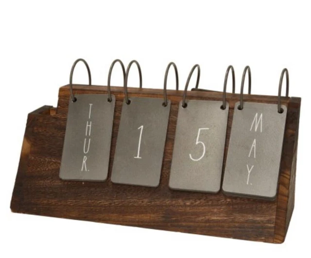 NEW RAE DUNN Rustic Metal and Wood Flip Calendar 6.75 x 13 x 4.25" 32.