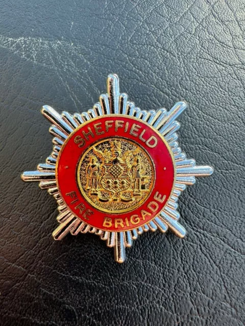 OBSOLETE Sheffield Fire Brigade Yorkshire Enamel Cap Hat Uniform Badge
