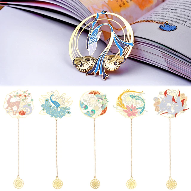 Pendant Metal Peacock Group Fan Shape Brass Bookmark Pagination Mark Book Clip