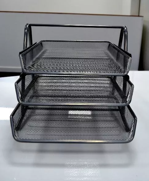 Office Filing 3 Tiers Trays A4 Doc Black Wire Mesh Organiser 3