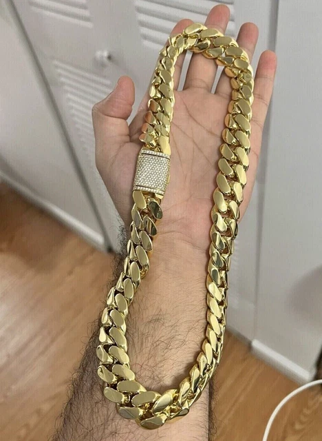 16mm x 24"Miami LINK Cubain Réel Moissanite Chaîne Homme Plaqué Or Jaune 14k