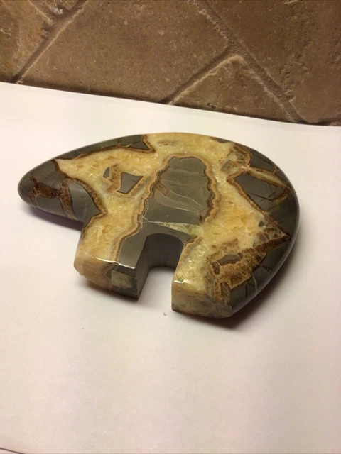 Septarian Nodule Geode Bear Carved Polished Stone Crystals Zuni Sculpture 6