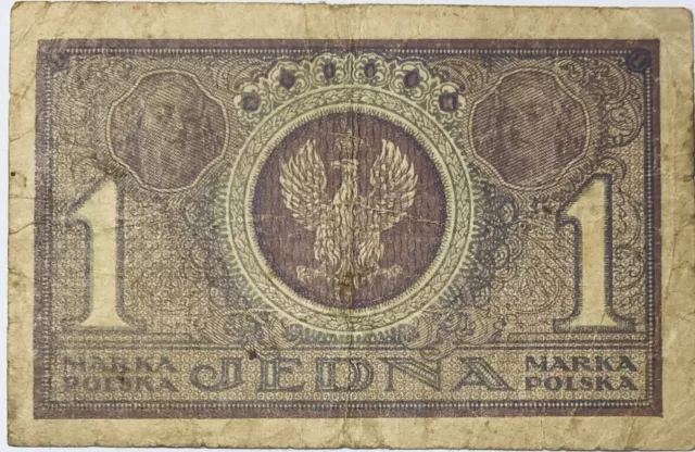1919 Poland 1 Old Polish Marek  /Marks (Pre - Zloty /Coin) Banknote Europe Eu