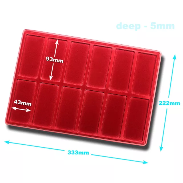 Red RECTANGLE TRAYS for MEDALS or COINS Collection - Multi Compartment Options
