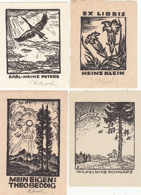 4 Exlibris Bookplate Rudolf Koch 1902-1985 Konvolut Lot 2