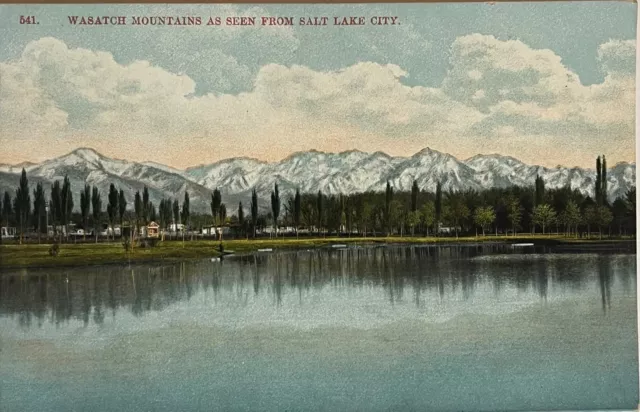 Salt Lake City Wasatch Mountain Lake View Utah Vintage Postcard c1910