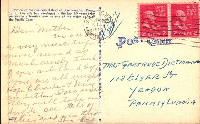 Vintage Postcard Aerial View San Diego CA   1952 2