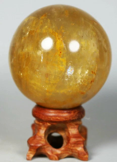 NATURAL Yellow PHANTOM MULTI-INCLUSIONS Rainbow CRYSTAL Polishing Sphere Ball
