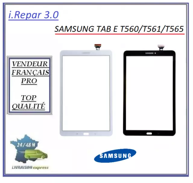 Vitre tactile samsung tab E T560 / T561 / T565  blanc ou noir/gris