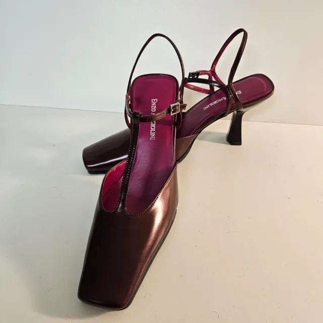 Enzo Angiolini Size 7.5 Burgundy Leather Zebrina Slingback Strappy Sandals NEW