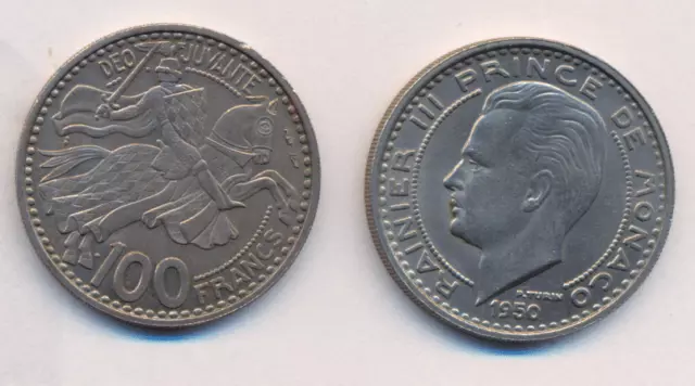 Münze Monaco  100 Francs 1950  Rainier III / Ritter zu Pferd