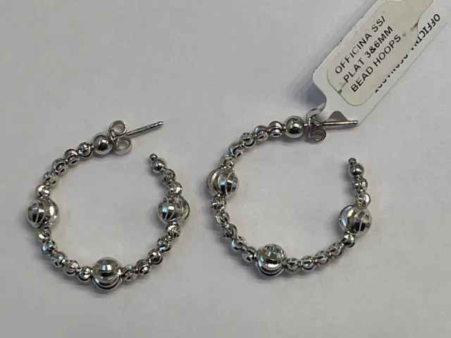 Officiana Bernardi Sterling Silver 3 & 6 mm Moon Beads Hoop Earrings