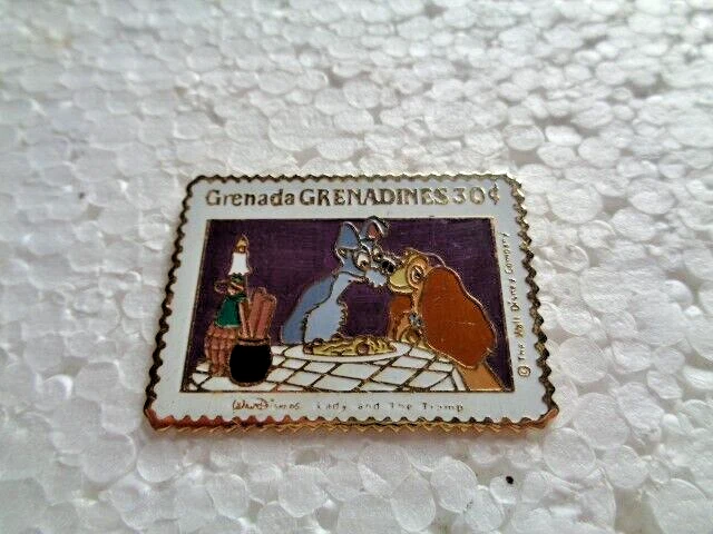 Disney issued Lady & the Tramp unusual stamp shaped rare metal lapel pin