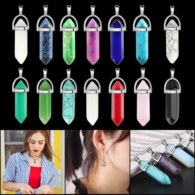 28PCS Hexagonal Healing Pointed Crystal Stone Natural Quartz Necklace Jewelry US