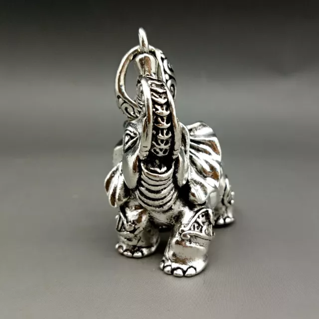 Asian Collectable Tibet Silver Hand Carved lucky coin Elephant Pendant 3