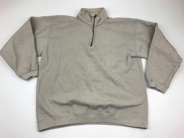 Vintage Lee Maglione Taglia Grande L Beige Pullover 1/4 Zip Polo Manica Lunga