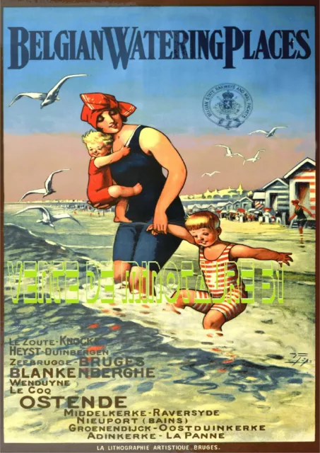 Belgique  Belgian watering plages Le Zoute-Knocke - 60s - affiche plastifiée