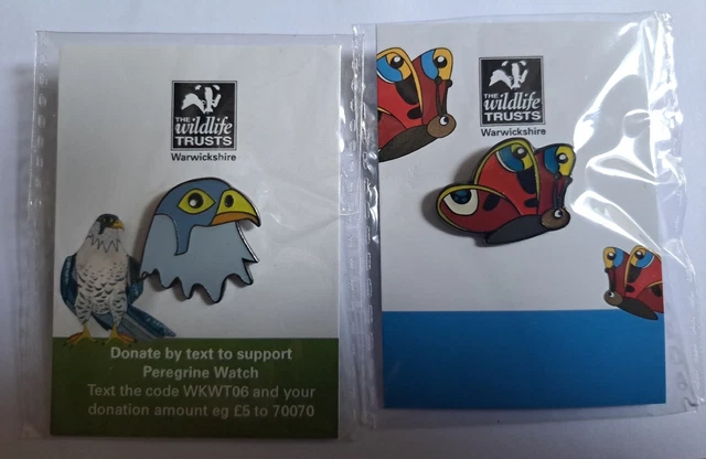 RSPB interest Warwickshire Wildlife Trust Peregrine & Peacock Butterfly Pins RSPB interest Warwickshire Wildlife Trust Peregrine & Peacock Butterfly Pins
