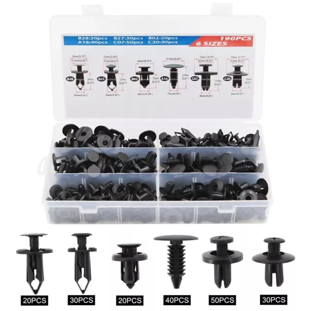 190Pcs/Set Push Car Door Panel Trim Mud Flaps Clips Rivets Retainers Fasteners