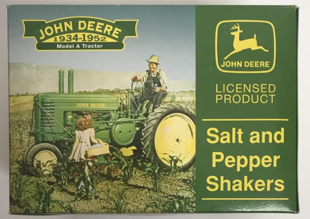 Salt Pepper Shaker John Deere Model A Tractor Set Vintage Open Box