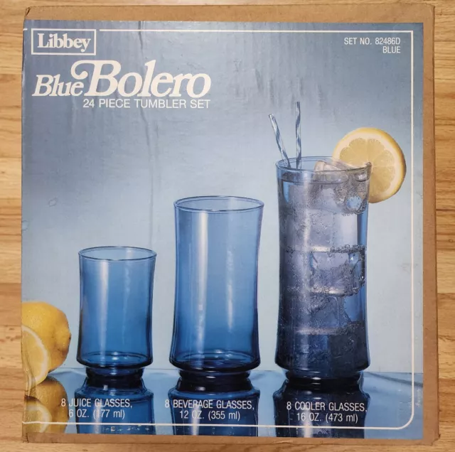 NEW 24 Vintage Libbey  Blue Bolero Tumbler Juice Beverage Cooler Glasses 82486D!