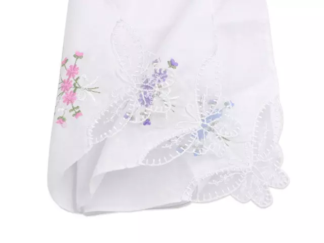 Selected Hanky Ladies/Women's Cotton Handkerchief Flower Embroidered with Lace 6 2