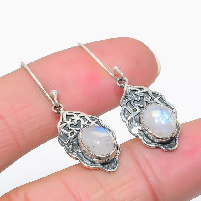 Rainbow Moonstone Gemstone Handmade 925 Sterling Silver Jewelry Earring 1.58