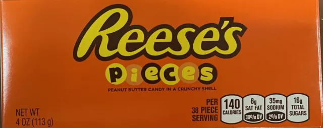 REESE’S PIECES Peanut Butter Candy in a Crunchy Shell Theater Box 4 oz FREE SHIP