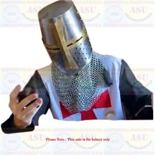 Elmo Da Cavaliere Medievale | Casco Templare Crociato - Cromato, Acciaio 18 Gauge - Foto 10