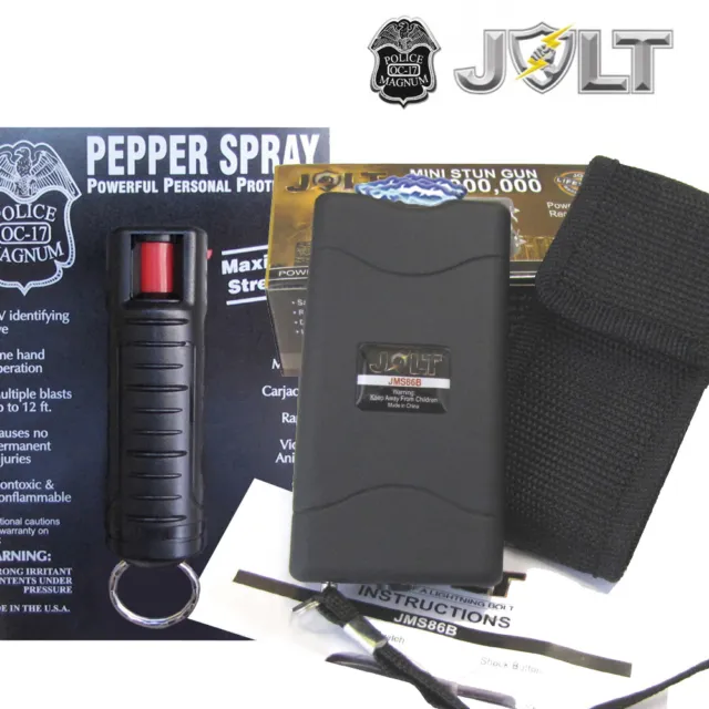 Jolt Mini 86,000,000 Volt STUN GUN + Police Magnum PEPPER SPRAY Combo Set BLACK
