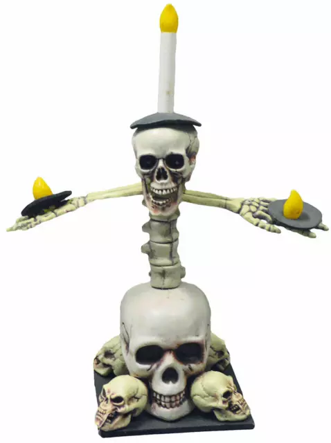 Standsäule Schädelturm Totenkopf Skelett mit Licht LED Halloween Deko 55 cm