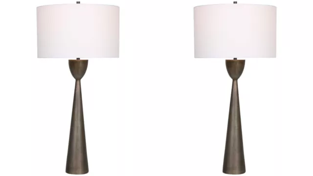Pair Waller Modern Xxl 36" Cast Aluminum Iron Look Finish Table Lamps Uttermost
