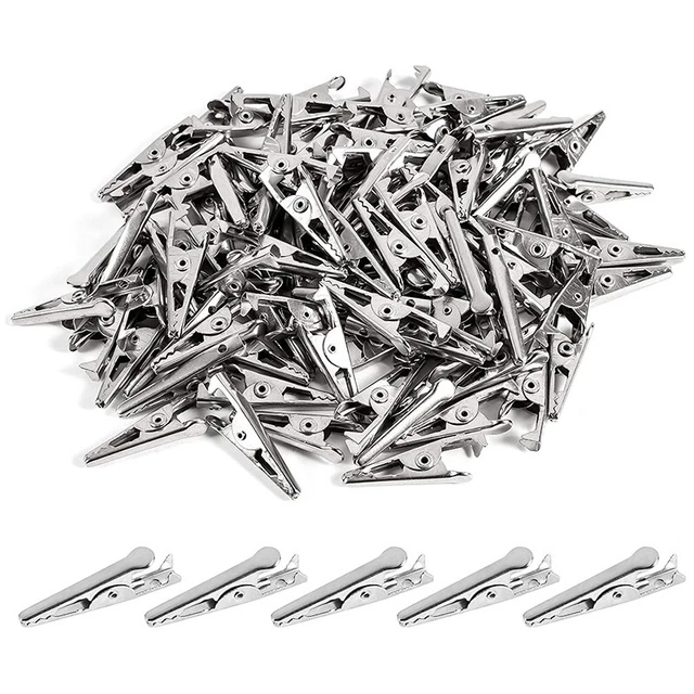 100 pz clip alligatore metallo 1,06 pollici / 27 mm, morsetti coccodrillo tono argento NiN8E6
