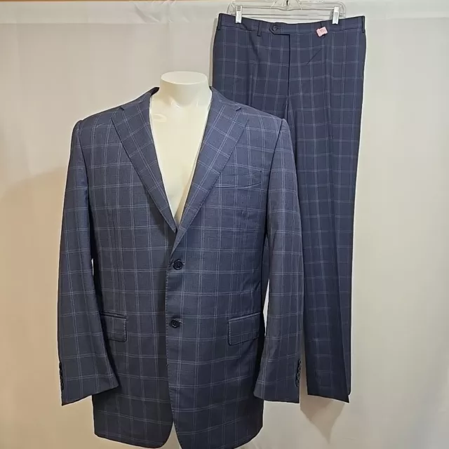 Canali 1934 Suit Two Piece Windowpane Plaid Size 44L Pants 36/34 Waist 100% Wool