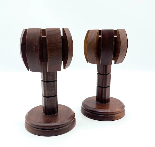 Vintage MCM Wood Kraft Handmade Walnut Candlestick Holders