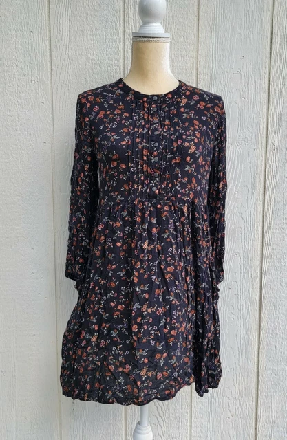 American Eagle Dress Ladies sz sm blk floral prnt peasant dress tunic w/pockets