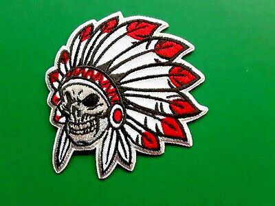 Indian Chief Native American Skull Head Dress Bikers Embroidered Patch Uk Seller