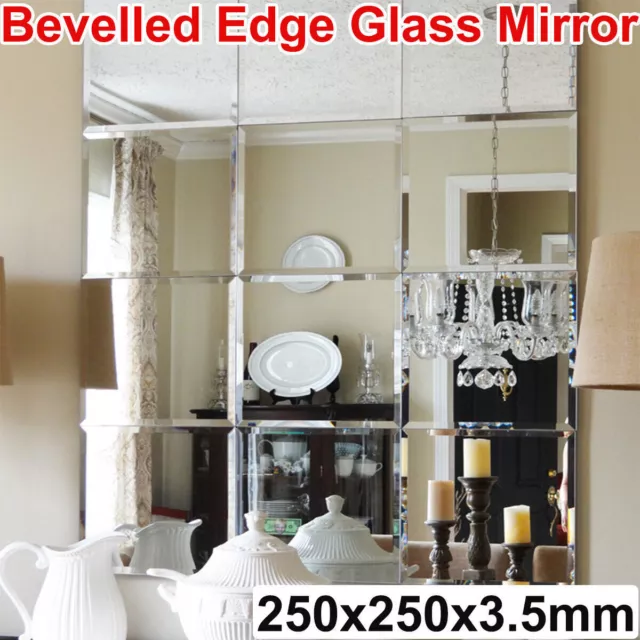 10/20pcs Square Bevelled Edge Mirror Wall Tile Bricks Glass Room Home Wall Decor