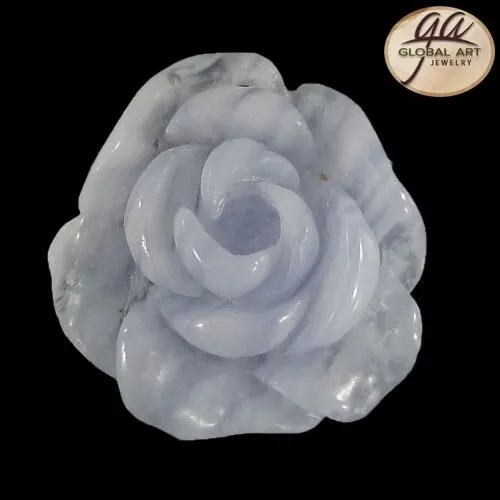 BI16029# Hand Carved Unique Peony Flower Blue Lace Agate Pendant Bead