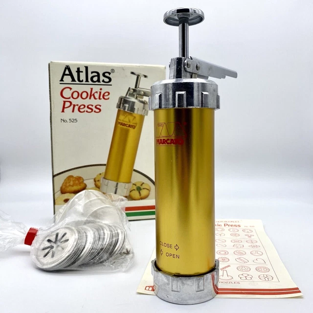 ATLAS COOKIE PRESS 525 4 Nozzles 20 Discs VillaWare Marcato Italy