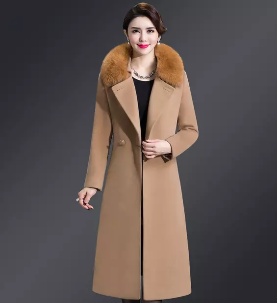 Cappotto lungo donna lana calda trincea parka collo pelliccia sintetica giacca invernale cappotto