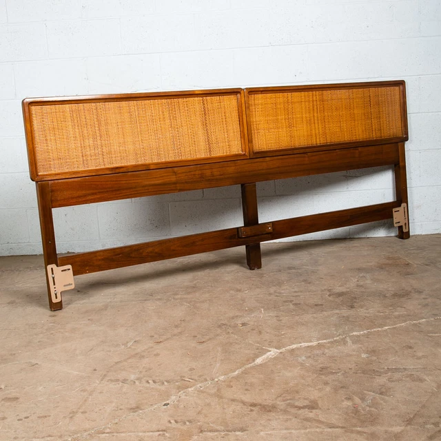 Mid Century Modern Headboard Bed Frame King Size Solid Walnut Cane Front Mcm NM